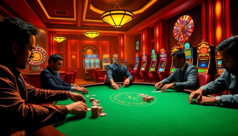 Players engaging in a dynamic poker game at a high-end casino, featuring S8 betting strategies for a winning experience.