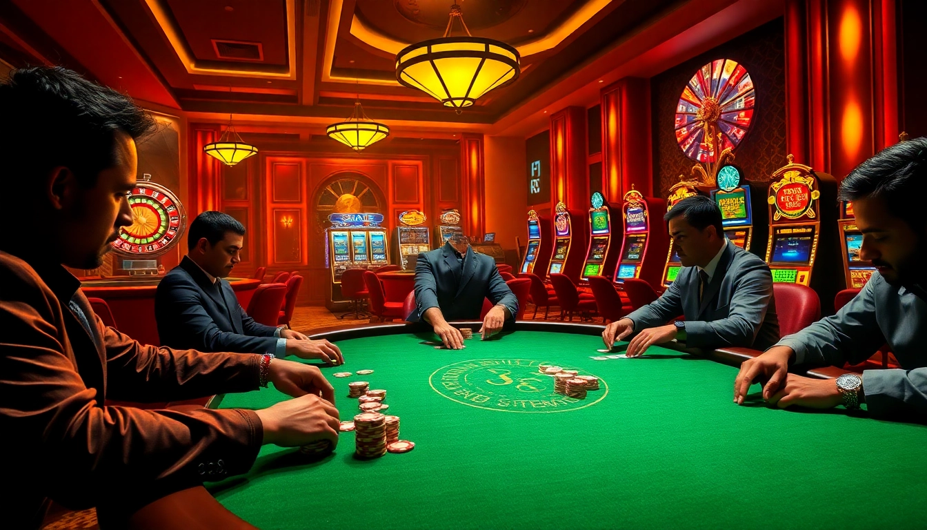 Players engaging in a dynamic poker game at a high-end casino, featuring S8 betting strategies for a winning experience.