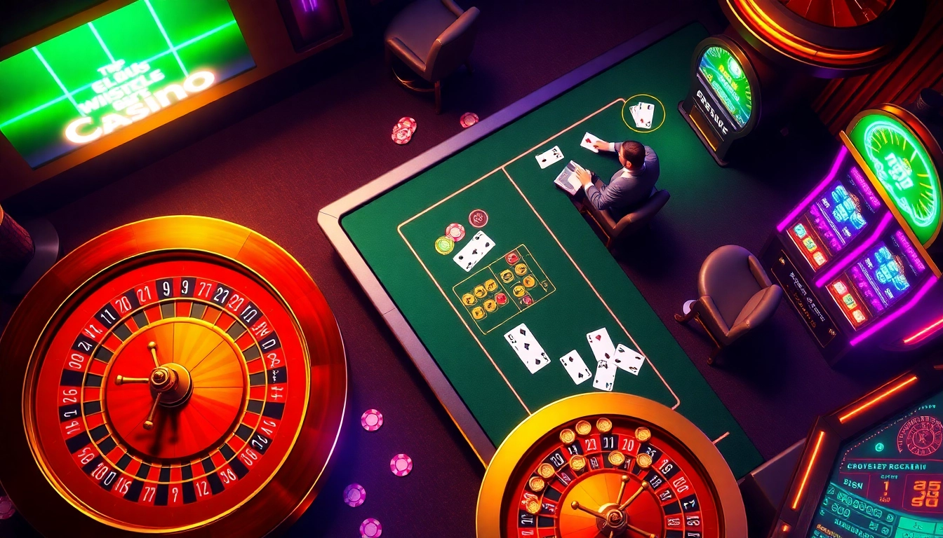 Experience thrilling gameplay at sites de casino en ligne with vibrant roulette wheels, poker chips, and engaging players.