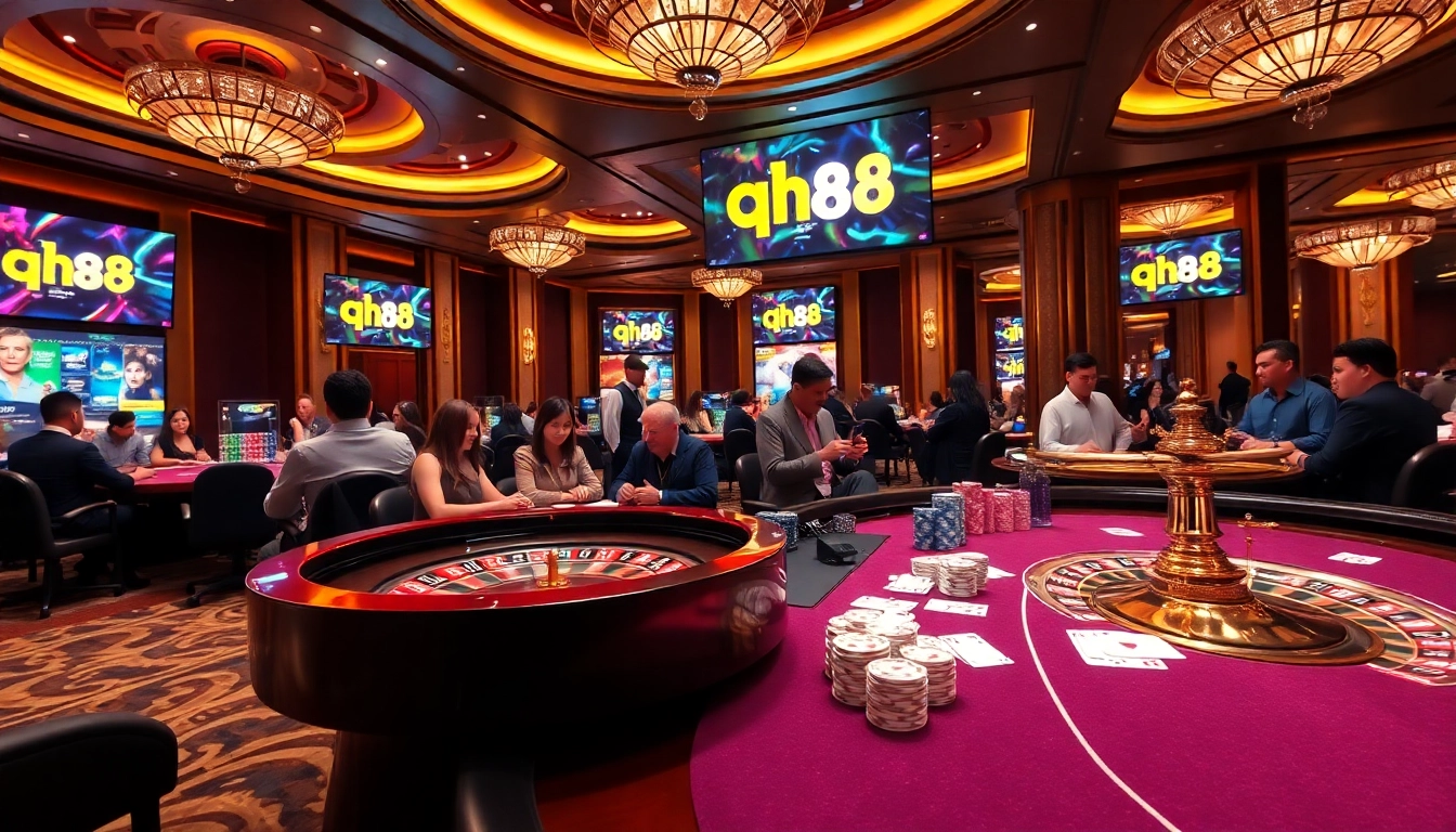 Experience the thrill of qh88 with vibrant casino tables and poker action.