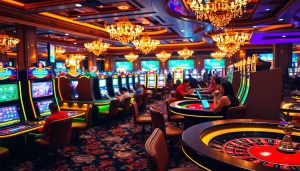 Exciting gameplay atmosphere at sites de casino en ligne with vibrant slot machines and classic tables.