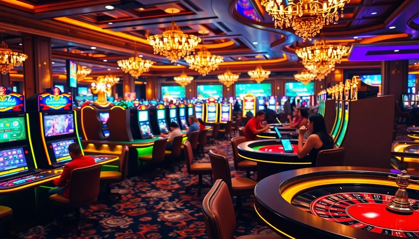 Exciting gameplay atmosphere at sites de casino en ligne with vibrant slot machines and classic tables.