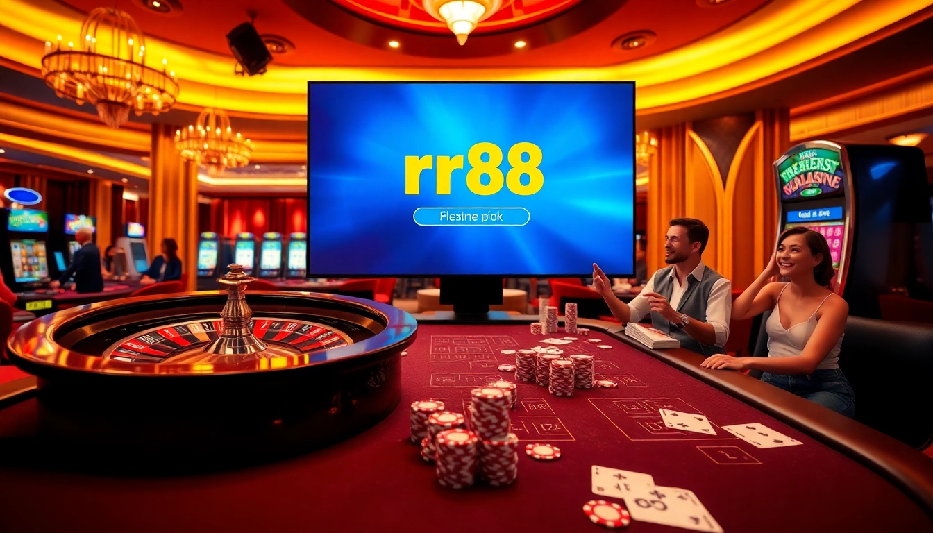 Exciting players enjoying games at a luxurious casino, spotlighting the rr88 link for high-stakes betting.